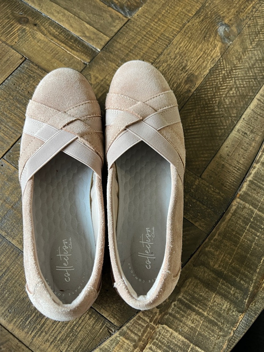 Clarks Tan Suede Cross-Strap Flats